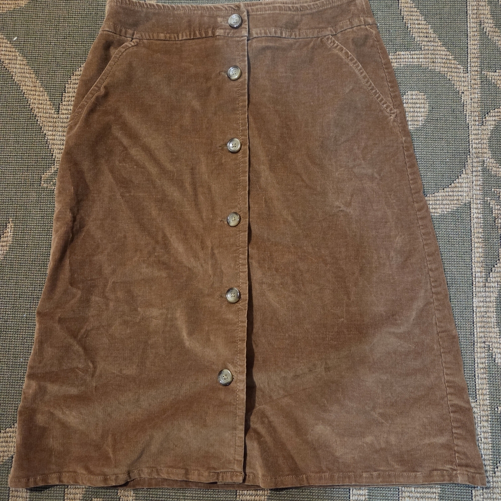 Lands' End Tan Corduroy A-Line Skirt